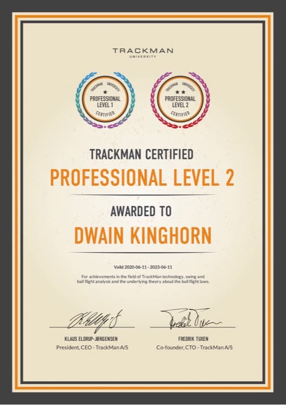 TrackMan Certified Professional Level 2 — Dwain Kinghorn