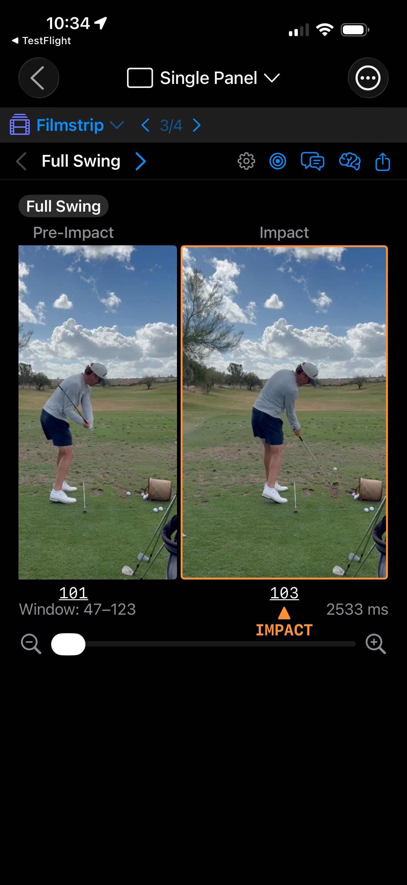 The filmstrip showing key swing positions