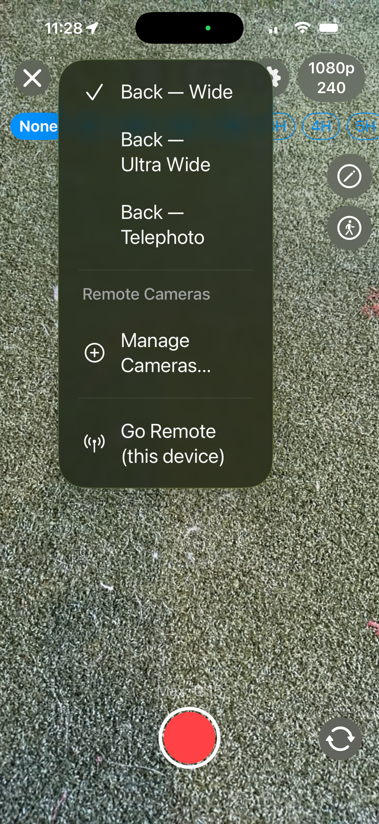 Camera lens selector showing Go Remote option for remote camera mode