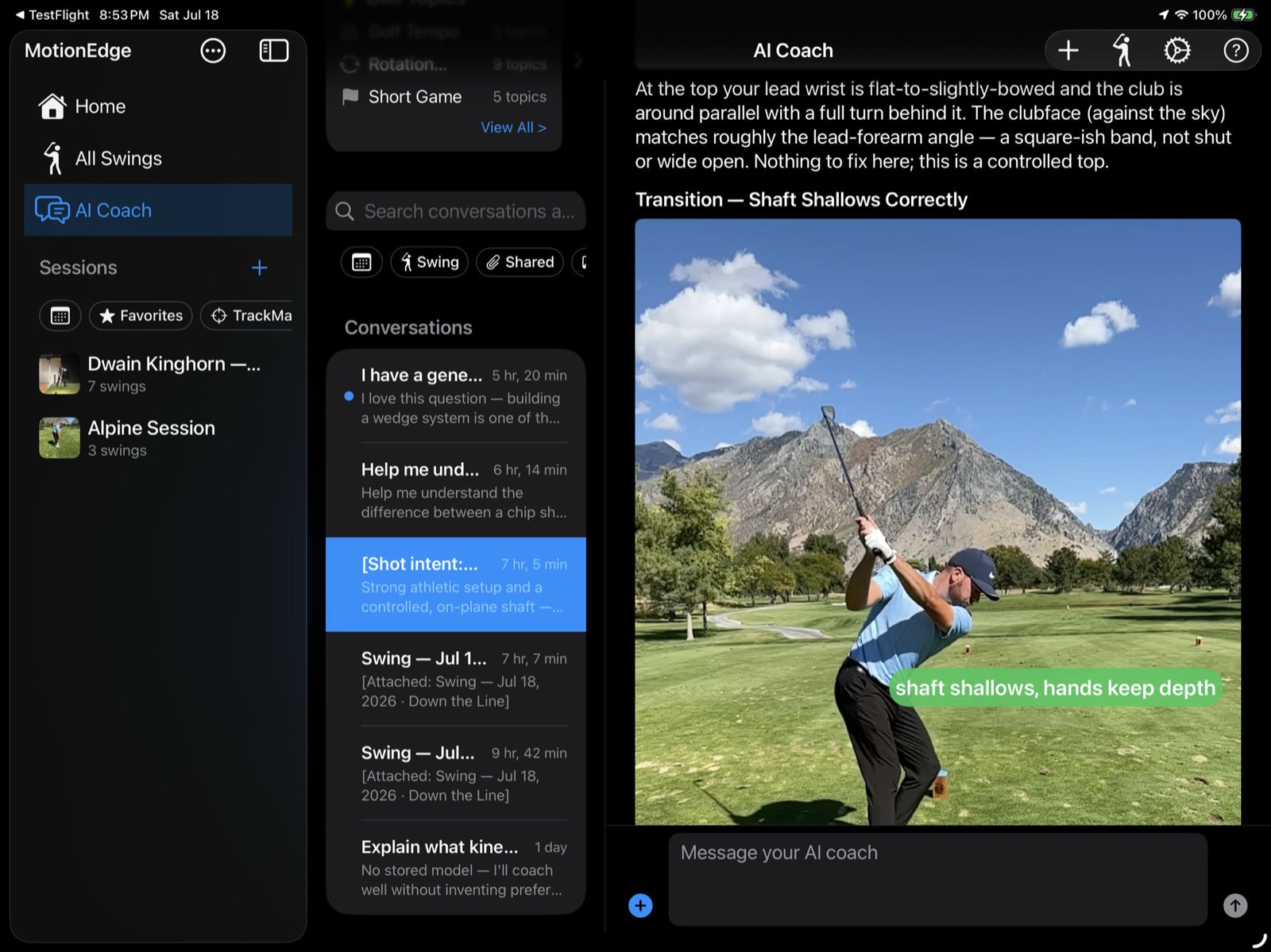 iPad AI Coach — Golf Topics and a conversation
