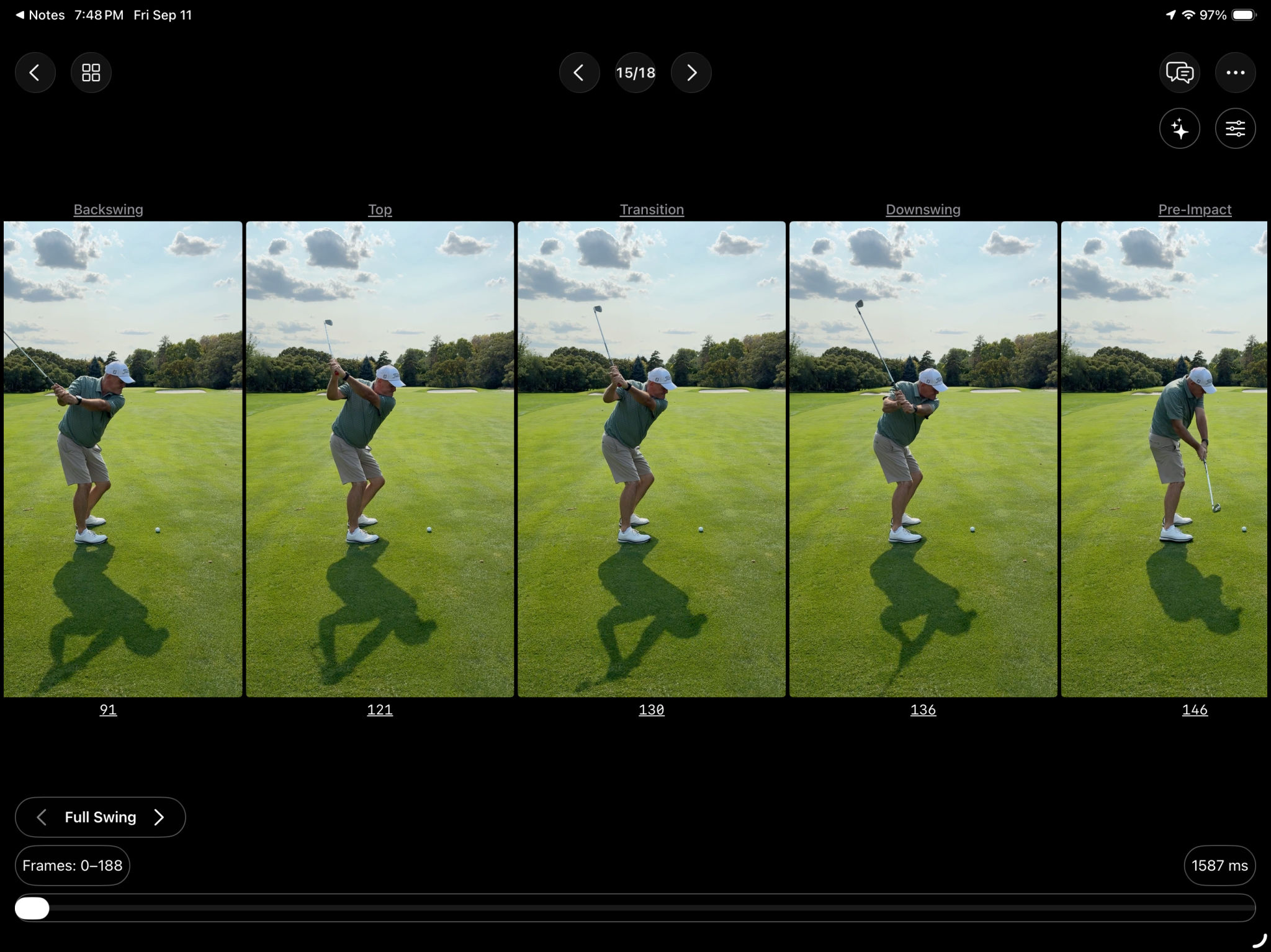 iPad filmstrip — backswing through pre-impact