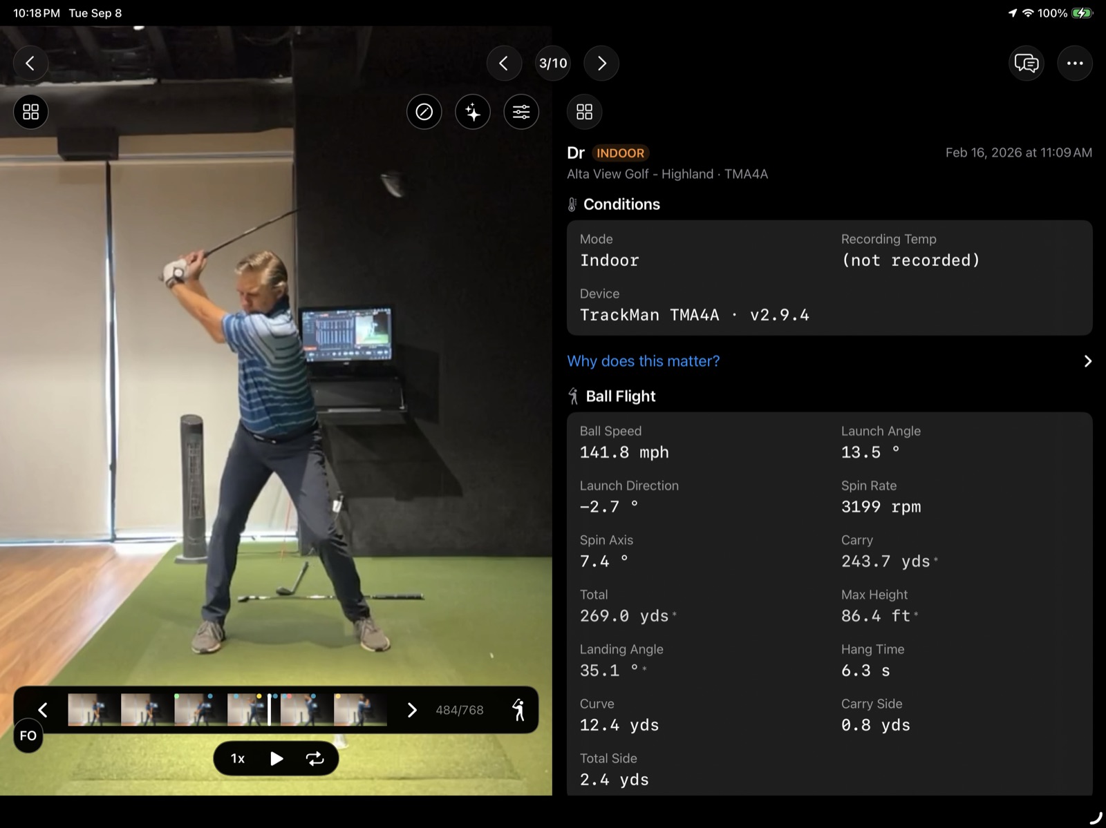 iPad TrackMan data panel