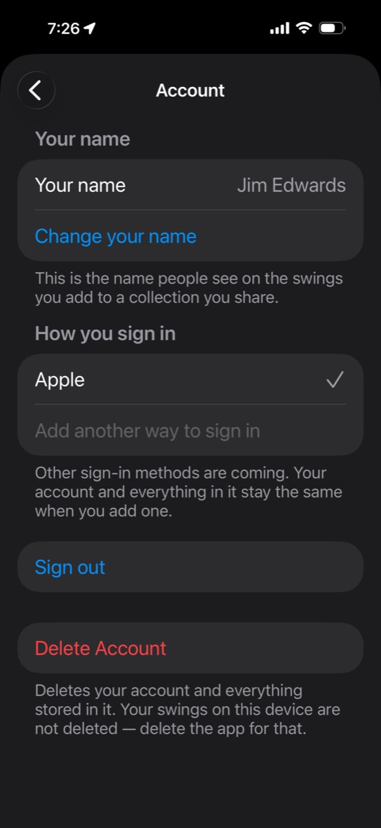 Account — signed in with Apple