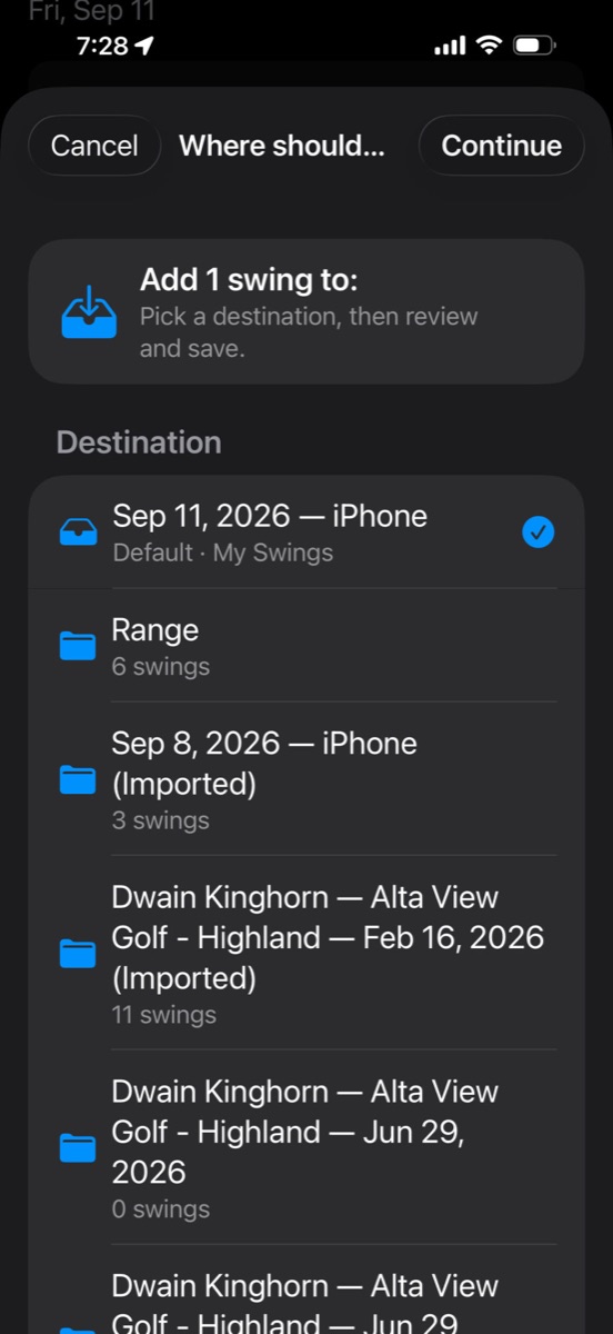 Where should this go? — default session in My Swings