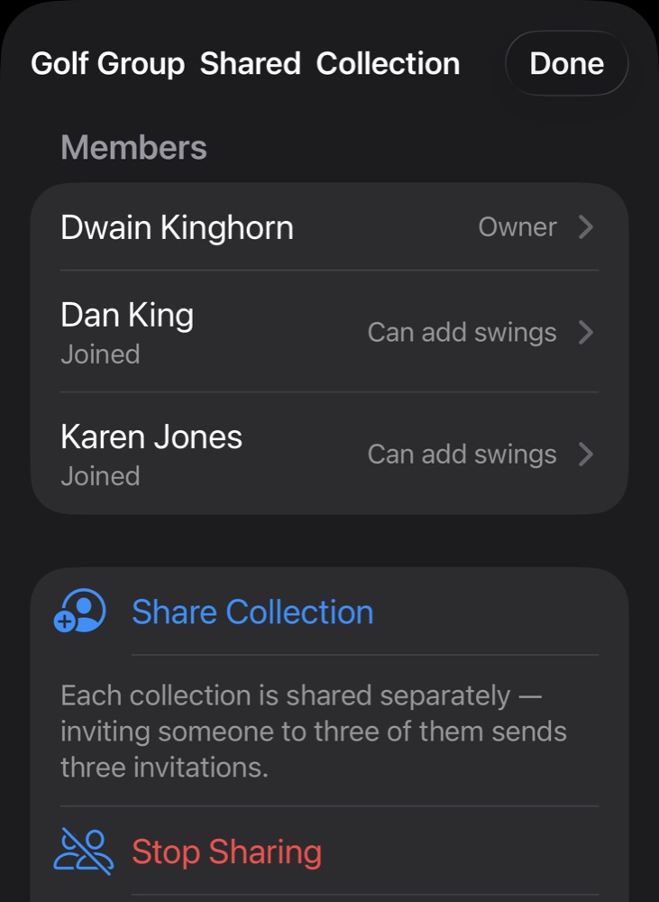 iPhone — shared collection members