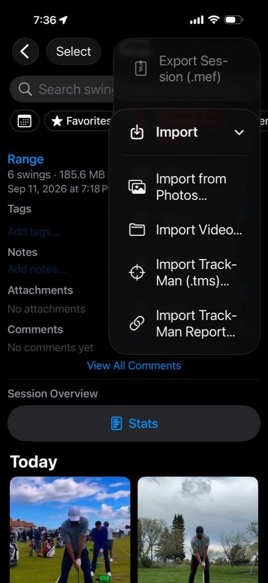 Import — TrackMan (.tms) and TrackMan Report