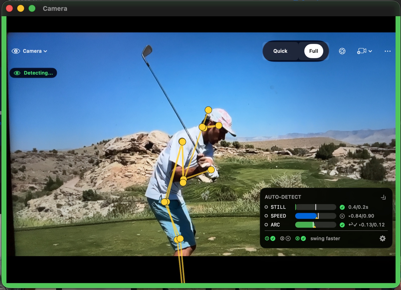 Mac camera — Camera mode, auto-detect HUD